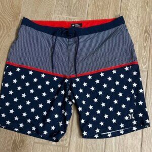 Hurley Men's Blue and Red Star Board Shorts